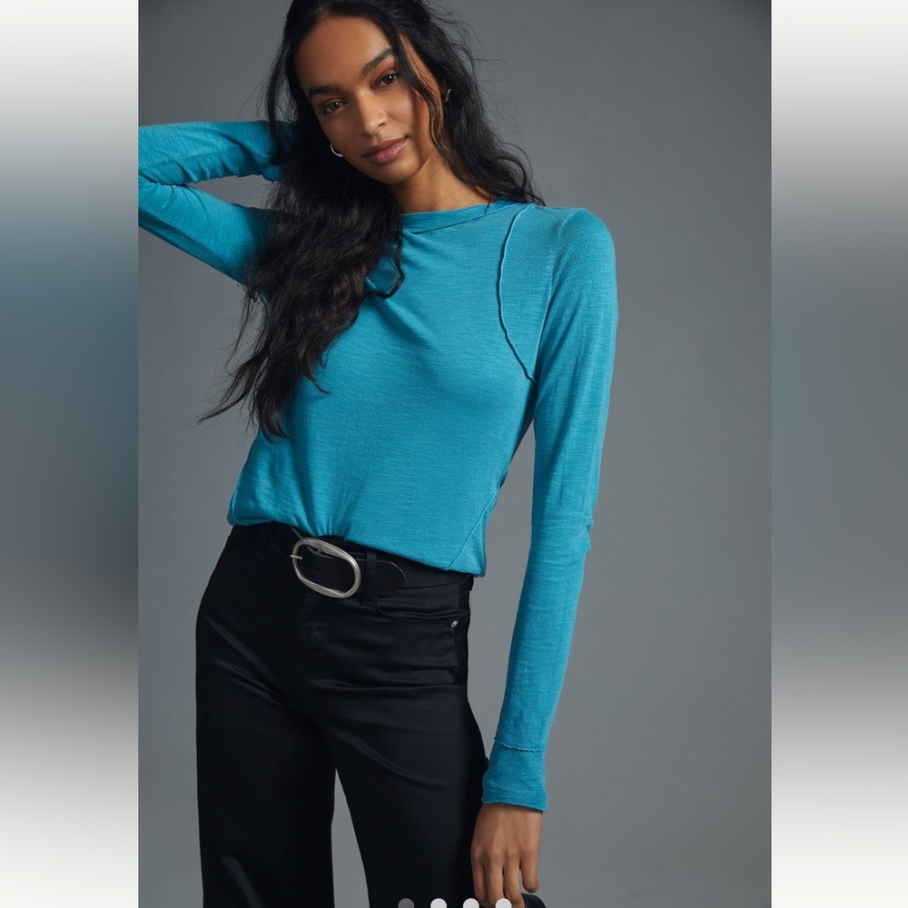 Pilcro Reconstructed Racer Tee Long Sleeve in Turquoise Blue